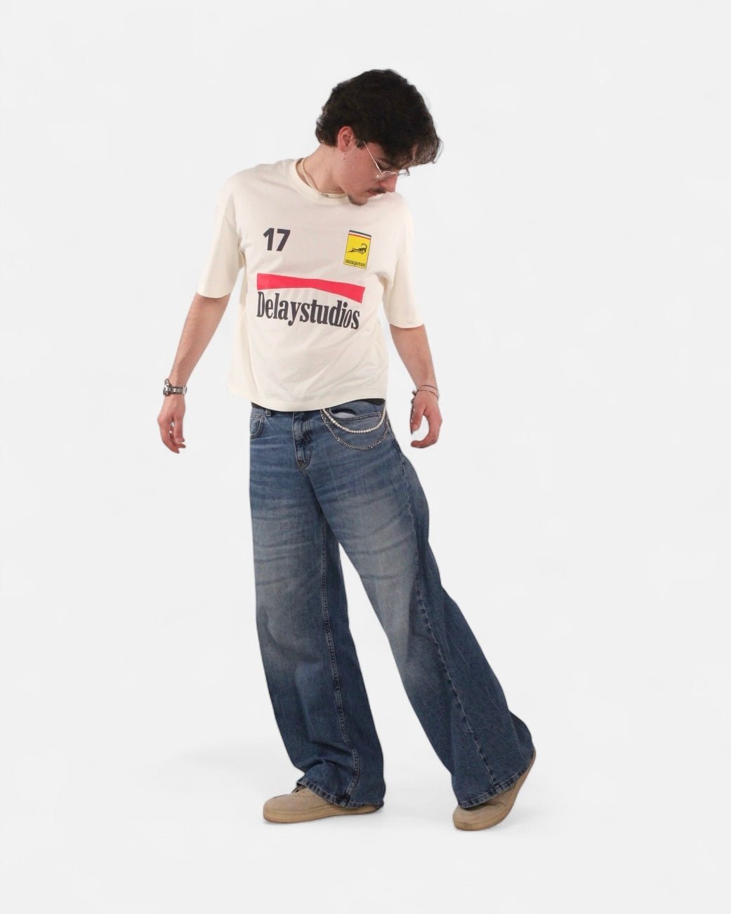 RACE ECRU BOXY T-SHIRT - Delaystudios